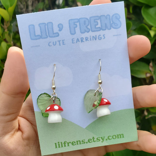 Mushroom Earrings with Leaves