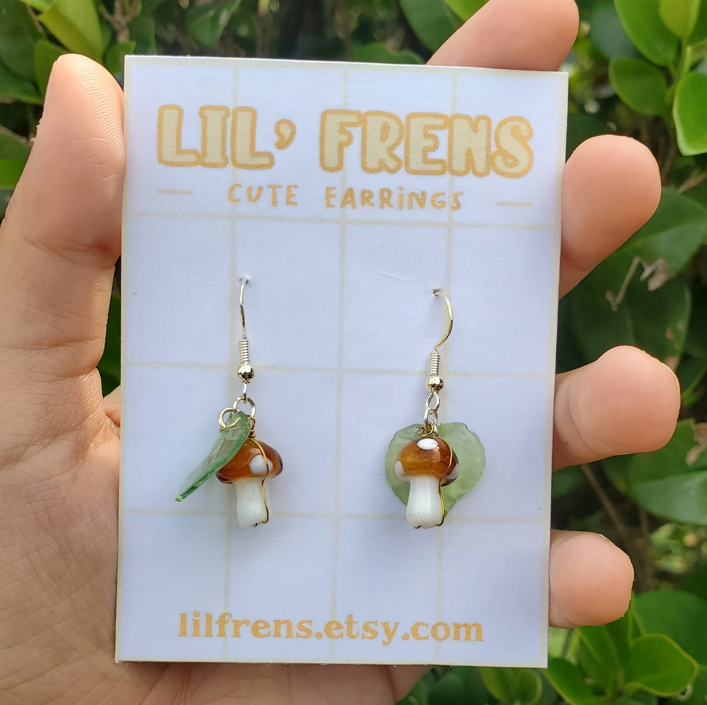 Mushroom Earrings with Leaves